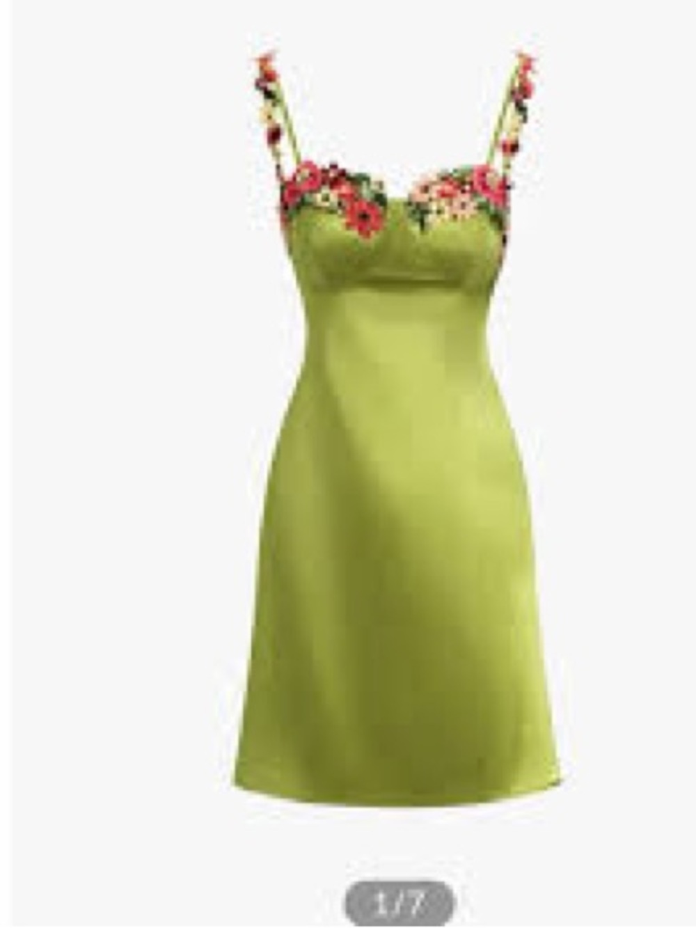 Commense Green Slip Dress with Floral Trim